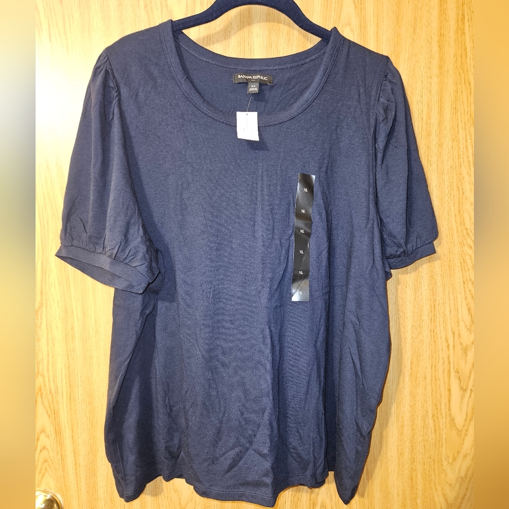 Banana Republic Navy Poof Sleeve T-shirt